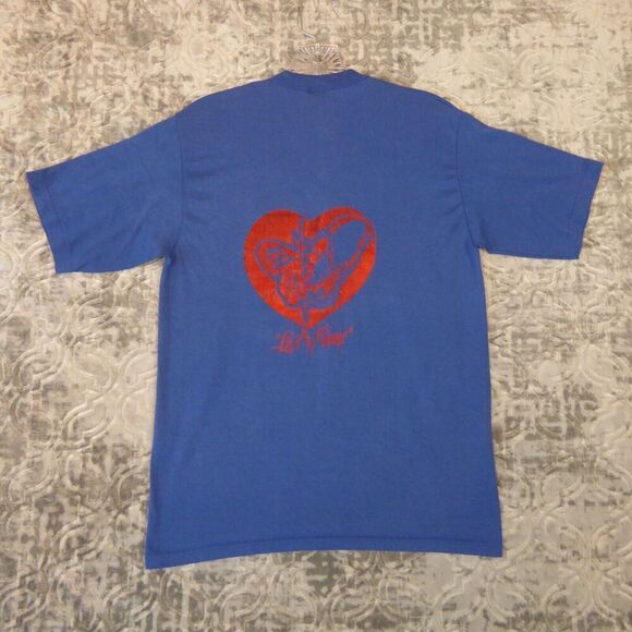 Vintage La Flame Shirt Mens Medium Blue Short Sleeve V Neck Single Stitch - Picture 1 of 9